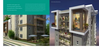 Artistic rendering of duplex penthouse

Say hello to the upper crust.

A duplex apartment on ground floor and duplex penthouse at Palm Gardens proves that
when it comes to your home, size does matter. In close to 4,000 square feet in size, you

Presenting duplex apartments

have not one, not two, but three master bedrooms and two other bedrooms. There are

and penthouses at Palm Gardens.

Every duplex apartment on ground floor has a private garden, and every duplex penthouse

This is the way to live.

lavish guest areas, a private family lounge, and surface car park with independent access.

gives you the choice to live a life of luxury at another level. The privacy of an independent
villa with the best features of a gated residential development is what you get.

Artistic rendering of duplex
apartment on ground floor

 