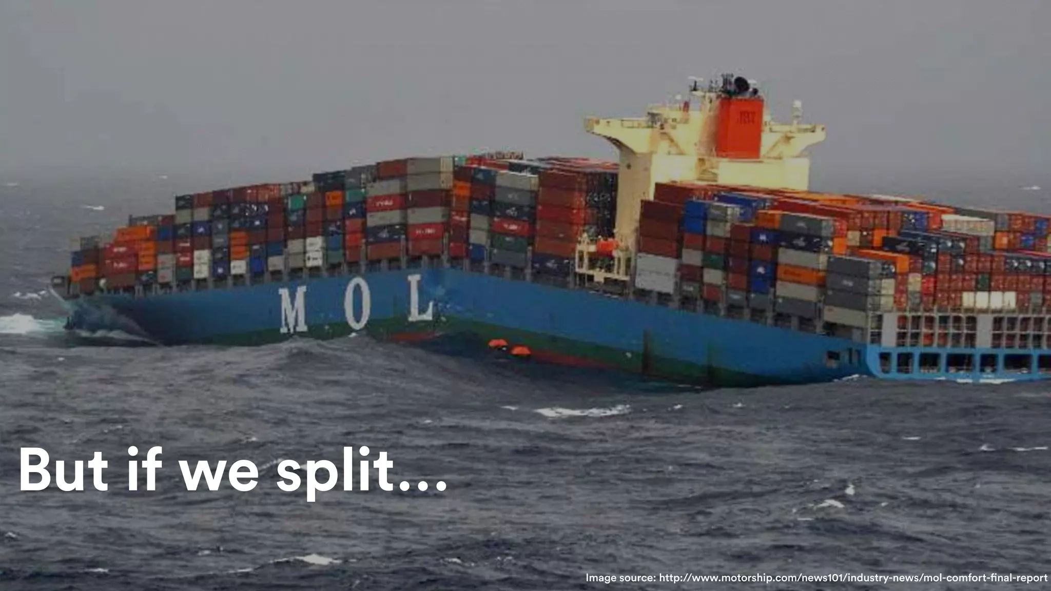 • Big cool statistic
• 2,56
9
• Add-Ons in Marketplace
But if we split…
Image source: http://www.motorship.com/news101/industry-news/mol-comfort-final-report
 