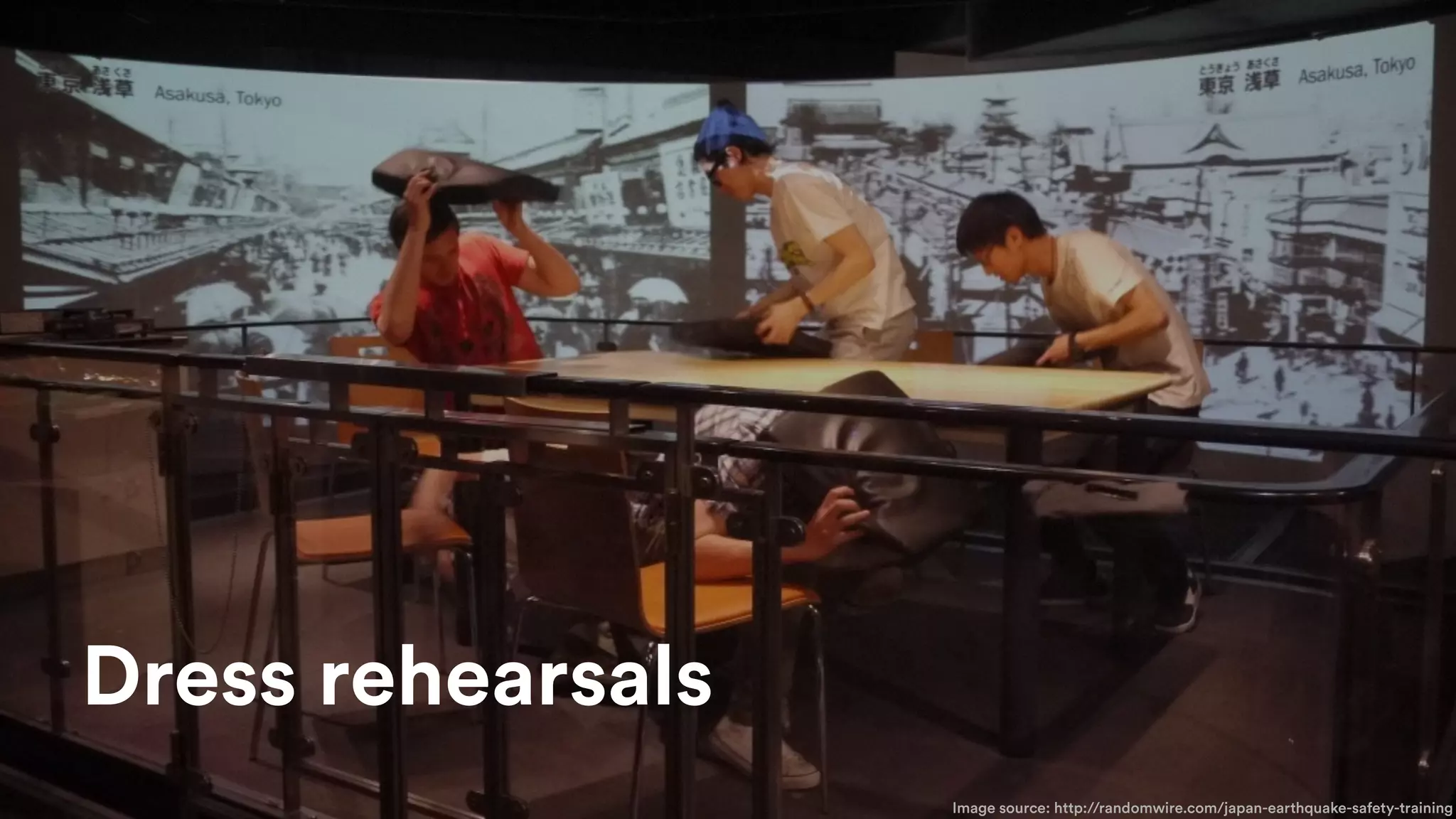 • Big cool statistic
• 2,56
9
• Add-Ons in Marketplace
Image source: http://randomwire.com/japan-earthquake-safety-training
Dress rehearsals
 