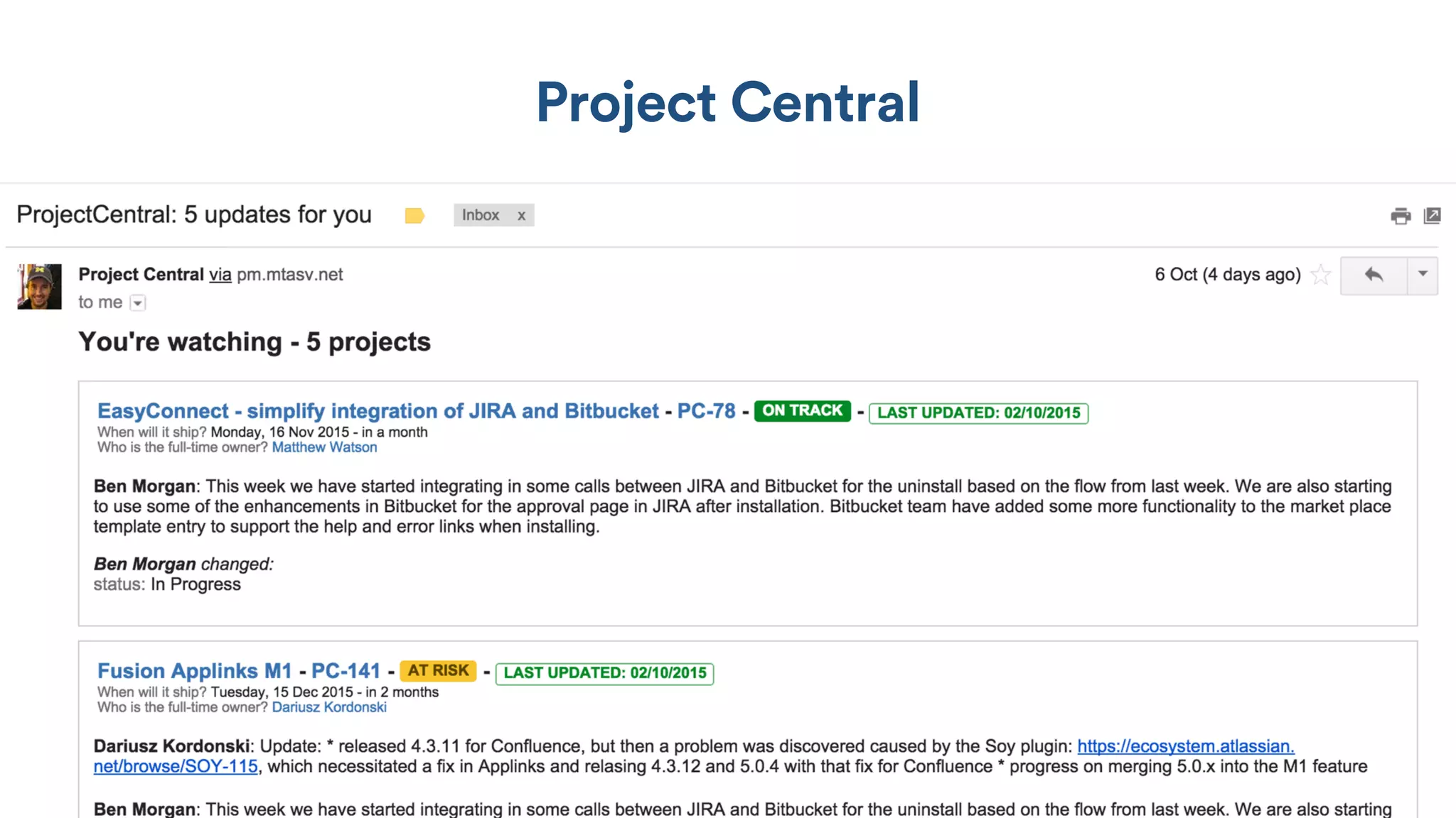 Screenshot of project central
Project Central
 