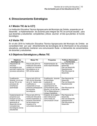 Plan de gestion para el uso de las tic en la ieta umbita | PDF
