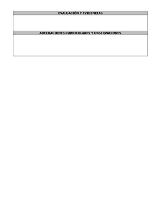EVALUACIÓN Y EVIDENCIAS




ADECUACIONES CURRICULARES Y OBSERVACIONES
 