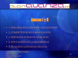 Anexos I y II 1. HOGAR E INCLUSIÓN DE CIUDADANOS 2. COMPETITIVIDAD E INNOVACIÓN 3. SERVICIOS PÚBLICOS DIGITALES 4. EDUCACIÓN EN LA ERA DIGITAL 5. EL NUEVO CONTEXTO  DIGITAL   