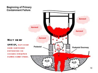 Beginning of Primary Containment Failure       Pedestal Doorway Pedestal       Aerosol Aerosol Aerosol Aerosol H 2 , CO H 2 O, CO 2 H 2 O, CO 2  Not very likely,  but could have happened depending on cooling evolution during early stage. 