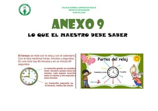 ESCUELA NORMAL SUPERIOR DE IBAGUE
PROYECTO INTEGRADOR
PLAN DE CLASE
ANEXO 9
LO QUE EL MAESTRO DEBE SABER
 