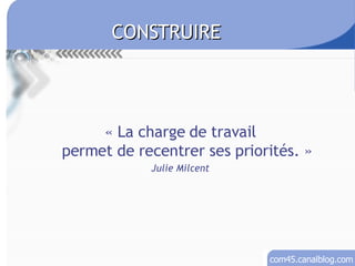 « La charge de travail permet de recentrer ses priorités. » Julie Milcent CONSTRUIRE 
