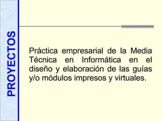 PROYECTOS Práctica empresarial de la Media Técnica en Informática en el diseño y elaboración de las guías y/o módulos impresos y virtuales. 