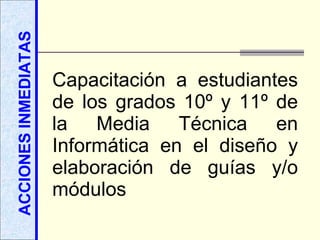 ACCIONES INMEDIATAS Capacitación a estudiantes de los grados 10º y 11º de la Media Técnica en Informática en el diseño y elaboración de guías y/o módulos 