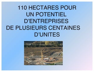 110 HECTARES POUR
       UN POTENTIEL
      D’ENTREPRISES
DE PLUSIEURS CENTAINES
         D’UNITES
 