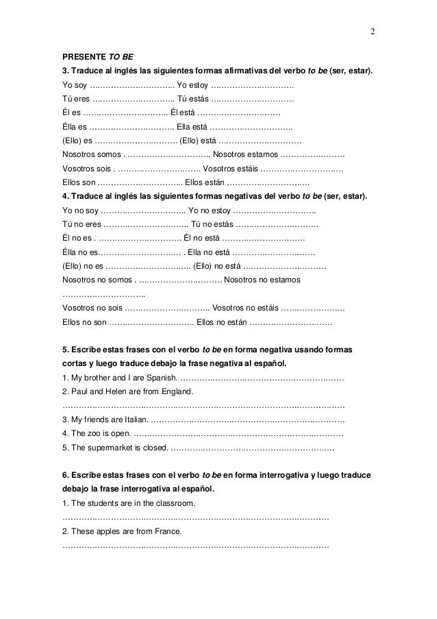 Ejercicios Ingles Presente Simple 1 Eso