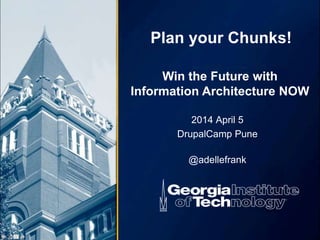 Plan your Chunks!
2014 April 5
DrupalCamp Pune
@adellefrank
Win the Future with
Information Architecture NOW
 