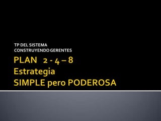 TP DEL SISTEMA CONSTRUYENDO GERENTES PLAN   2 - 4 – 8Estrategia SIMPLE pero PODEROSA 