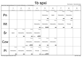 Zespół Szkół Ogólnokształcących Nr 16 Gorzów Wielkopolski, ul. Dunikowskiego 5 C 1-3
Wychowawca : Zwierzyńska Anna
Plan lekcji wygenerowany:06.01.2023 aSc Plan Lekcji
1b spxi
ew
Zwierzyńska
1b spxi
ew
Zwierzyńska
1b spxi
ew
Zwierzyńska
1b spxi
r
Zjawin
1b spxi
ew
Zwierzyńska
1b spxi
ew
Zwierzyńska
1b spxi
ew
Zwierzyńska
1b spxi
ja
Tomczyk
1b spxi
ZkOO
Zwierzyńska
B 3-6
1b spxi
wfOO
Zwierzyńska
SG 3
1b spxi
ew
Zwierzyńska
1b spxi
ew
Zwierzyńska
1b spxi
r
Zjawin
1b spxi
wfOO
Zwierzyńska
salka 2
1b spxi
ew
Zwierzyńska
1b spxi
ew
Zwierzyńska
1b spxi
ew
Zwierzyńska
1b spxi
wfOO
Zwierzyńska
salka dla I-III
1b spxi
ew
Zwierzyńska
1b spxi
ew
Zwierzyńska
1b spxi
ew
Zwierzyńska
1b spxi
ja
Tomczyk
Pn
Wt
Śr
Czw
Pi
1
8:00 - 8:45
2
8:55 - 9:40
3
9:50 - 10:35
4
10:45 - 11:30
5
11:50 - 12:35
6
12:45 - 13:30
7
13:40 - 14:25
8
14:35 - 15:20
9
15:30 - 16:15
1b spxi
 