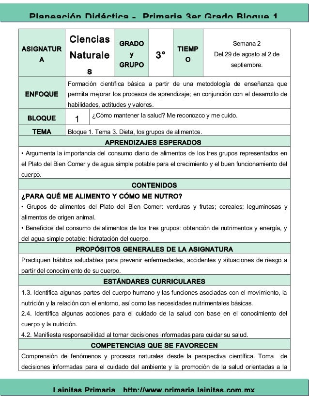 Plan 3er grado bloque 1 ciencias naturales (20162017)