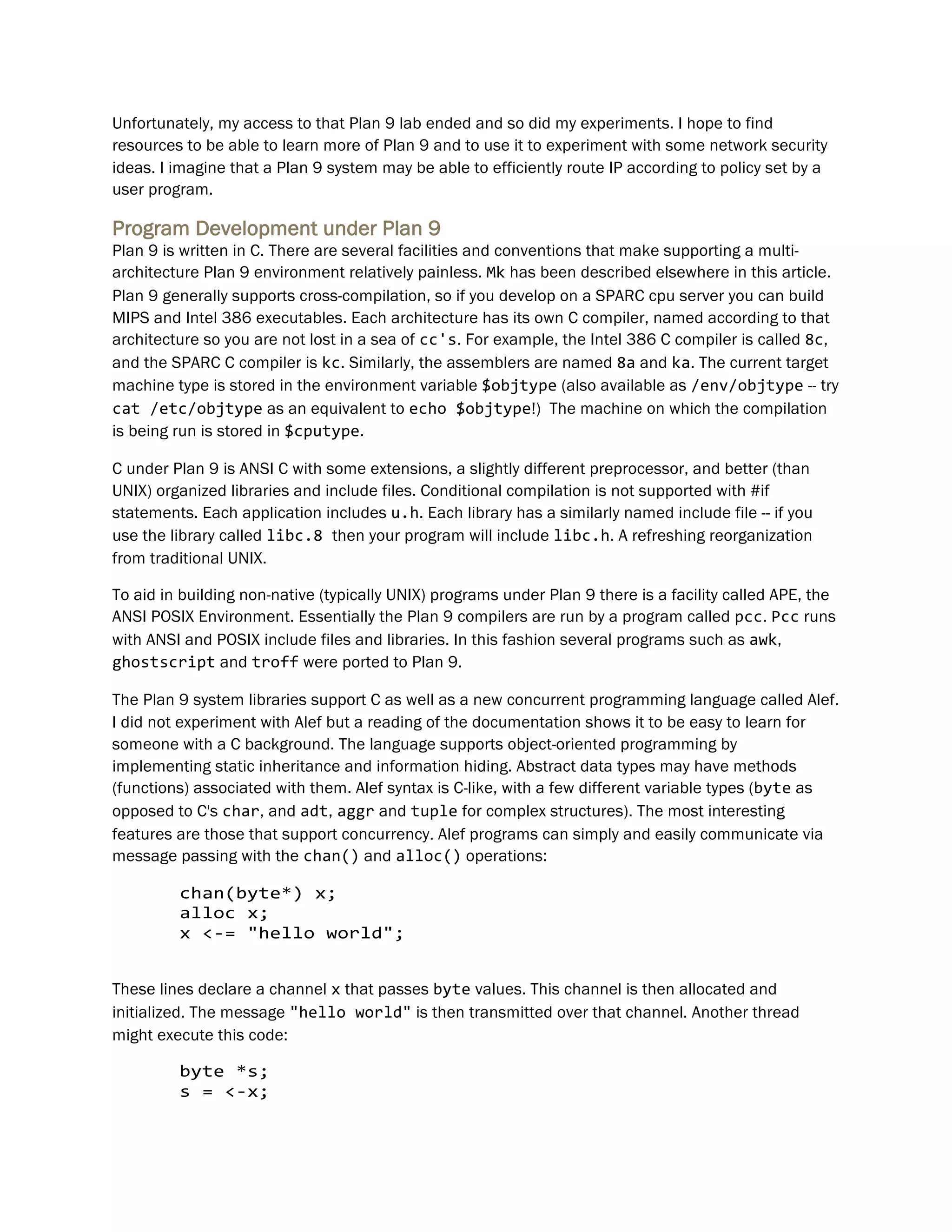Plan9: Bad Movie, Good Operating System | PDF