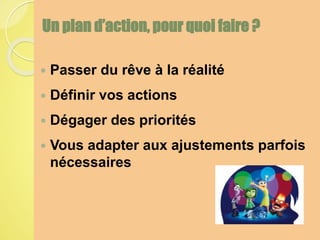  Passer du rêve à la réalité
 Définir vos actions
 Dégager des priorités
 Vous adapter aux ajustements parfois
nécessa...