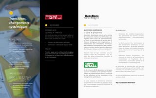 # Explorer
Internet Actu
Le média de référence
Une analyse unique sur les signaux faibles et
les tendances lourdes, avec des articles de
fond et une synthèse de la veille.
•	 Plus de 150 000 lecteurs par mois.
•	 Partenaire : LeMonde.fr (depuis 2008)
Objectif :
Prendre appui sur la critique technologique
pour donner lieu à de nouvelles propositions.
La critique est le levier de la transformation
et de l’innovation.
Questions Numériques
Le cycle de prospective
Questions Numériques est un cycle continu
de prospective créative, non-thématique, qui
régénère notre vivier de questionnements,
un outil et une méthode au service des ré-
flexions stratégiques des organisations. A
l’intersection des innovations techniques,
des mutations économiques et des transfor-
mations sociales, quelles grandes «Questions
Numériques» marqueront les années à venir ?
Objectif : faire émerger ensemble, avec les
apports croisés des participants à ces tra-
vaux, des pistes prospectives nouvelles et
utiles pour les acteurs.
Au 1e trimestre 2018, Questions Numériques
poursuit son édition sur le potentiel transfor-
mateur de la petite échelle dans la continuité
de ces réflexions sur les transitions et les
changements systémiques.
Le cycle propose un sémainaire/ webinaire
qui permet de confronter ses premiers résul-
tats à un ensemble d’apports théoriques et
de domaines appliqués.
# Explorer
Au programme :
•	 l’évolution des modèles d’organisation,
des granularités des formes sociales,
organisationnelles, informationnelles,
territoriales,
•	 le développement des technologies et
des architectures techniques sur plu-
sieurs approches : les formes décentra-
lisées du réseau, les modèles de plate-
forme, l’environnement numérique de la
personne,
•	 différents champs d’inspiration : les
sciences du vivant et le biomimétisme,
l’architecture et l’ingénierie de la
construction, la conquête spatiale et la
confrontation à l’infiniment grand.
Le séminaire se conclura par une journée
nationale contributive, le 12 avril 2018. Il ali-
mentera une deuxième production complé-
tant le cahier Think Small 2017.
Le cycle 2019 débutera, quant à lui, au second
semestre 2018.
fing.org/?Questions-Numeriques
internetactu.net
Transitions,
changements
systémiques
conduire des campagnes, des
expérimentations,
proposer des méthodes,
kits, référentiels
engager, au-delà de la Fing, un
mouvement collectif sur des
sujets transformateurs,
transformer activisme, mise
en réseau, transmission,
construction d’action
collectives.
#Activer
#Explorer
#Mobiliser
creuser des pistes exploratoires,
défricher, faire de la prospective,
de l’intelligence collective
produire des idées neuves et
des pistes d’action
 