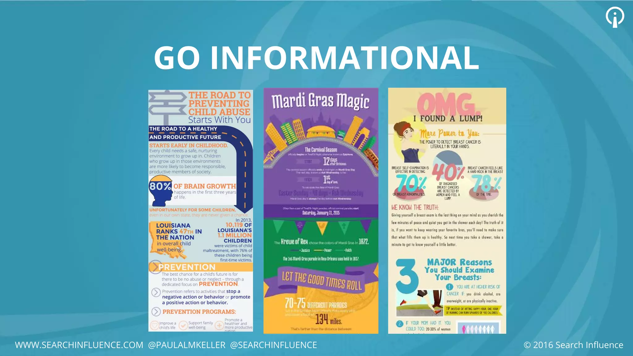 GO INFORMATIONAL
© 2016 Search InfluenceWWW.SEARCHINFLUENCE.COM @PAULALMKELLER @SEARCHINFLUENCE
 