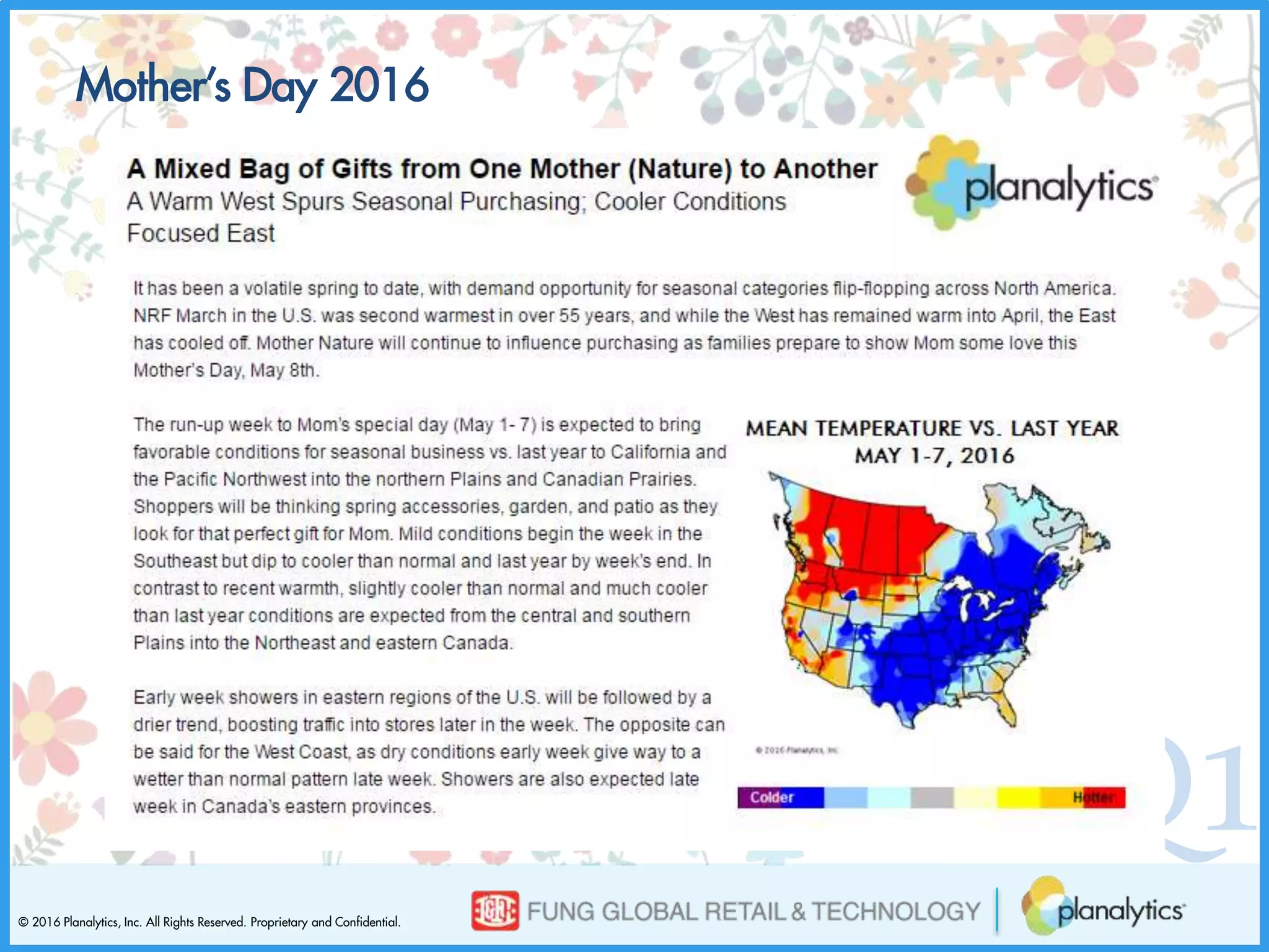 © 2016 Planalytics, Inc. All Rights Reserved. Proprietary and Confidential.
Q1
Mother’s Day 2016
 