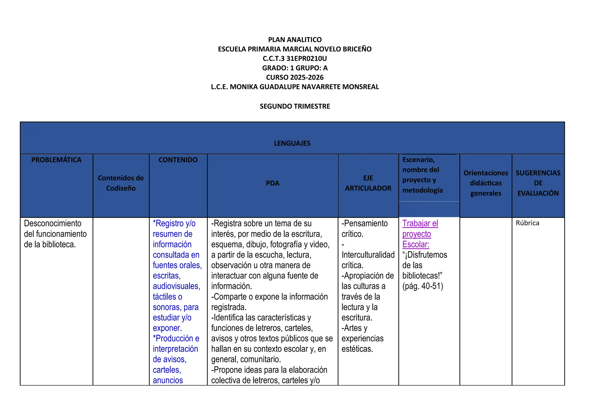 Plan analítico de primer grado de primaria | PDF