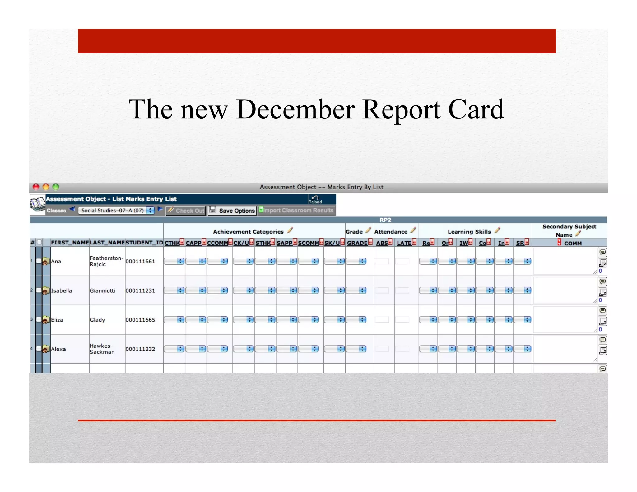 The new December Report Card
 