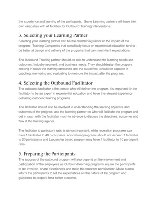 Outbound Learning Programs How to plan an outbound training session | PDF