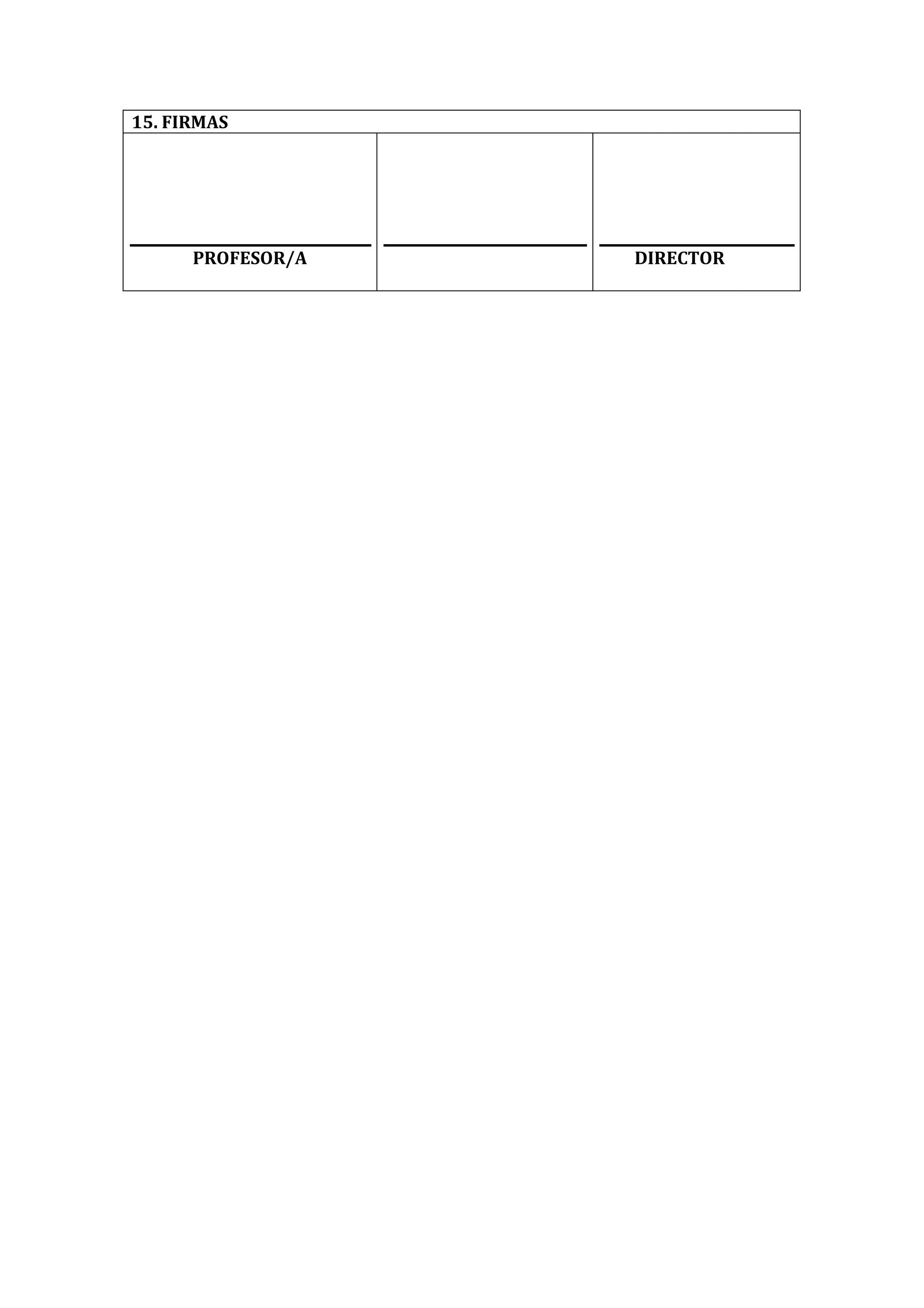 15. FIRMAS 
PROFESOR/A 
DIRECTOR 
