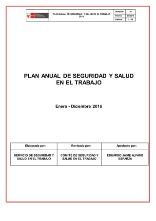 Plan anual de seguridad y salud en el trabajo mtc | DOCX