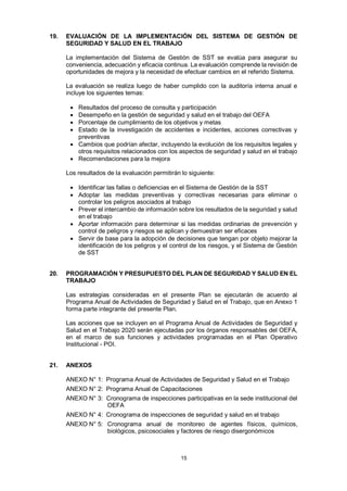Plan anual de seguridad y salud en el trabajo 2020 | PDF