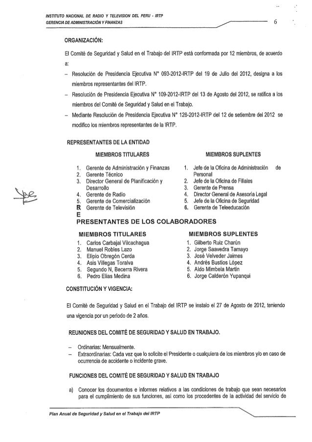 Plan anual de seguridad y salud en el trabajo irtp