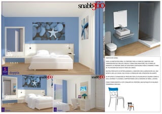 HABITACION DOBLE.
PARA LA HABITACION DOBLE, SE PROPONE PARA LA CAMA DE CABECERA UNA
COMPOSICION QUE INCLUYA, MESITA Y ZONA PARA MALETERO, EN LA PARED DE
ENFRENTE SE PROPONE ZONA DE ESCRITORIO CON MUEBLE PARA EL MINIBAR Y PANEL
DE TELEVEISION QUE OCULTA TODO LOS CABLES.
NUSTRA PROPUESTA ES RETROILUMINAR EL CABECERO CON ILUMNICACION LED, QUE
APORTA UNA LUZ CALIDA, QUE AYUDA A CONSEGUIR UNA ATMOSFERA RELAJANTE.
SE REFUERZA LA SENSACION DE FRESCURA CON LA UTILIZACION DE COLORES COMO EL
AZUL LAVANDA Y EL BLANCO, CONTRASTANDO CON LA MADERA DE ROBLE, LAVADO.
COMO COMPLEMENTO A ESTE CONJUNTO SE PROPONE UNA BUTAQUITA EN BLANCO
COMBINADA CON AZUL.

 