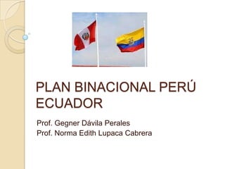 PLAN BINACIONAL PERÚ ECUADOR Prof. Gegner Dávila Perales Prof. Norma Edith Lupaca Cabrera 