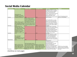 69
Appendix
Social Media Calendar
(Continue on next page)
 