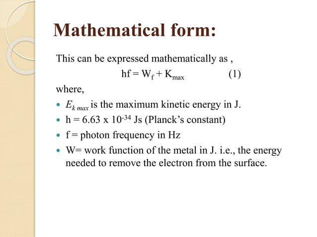 Planck constant using photoelectric effect | PPTX | Chemistry | Science