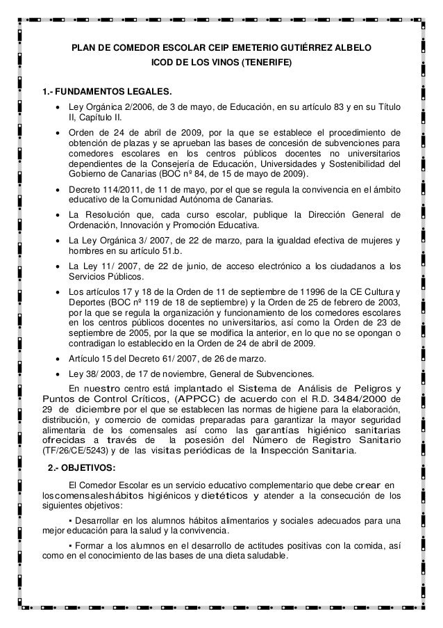 Plan comedor escolar Plan comedor escolar