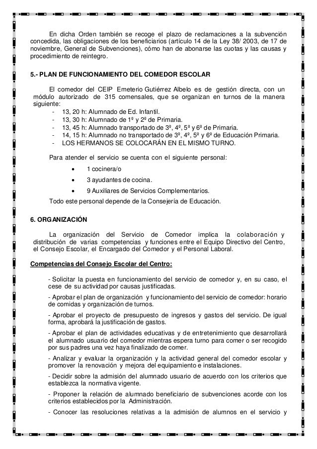 Plan comedor escolar Plan comedor escolar