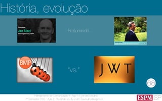 SP
Planejamento de Comunicação II - Ago’13
7º Semestre CSO - Aula 2: Pra onde vou fui e vim
André Ursulino 
aursulino@espm.br
História, evolução
68
“vs.”
Resumindo...
 