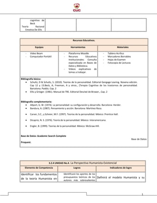 Plan cátedra teorias de la personalidad (Universidad CUC) | DOC