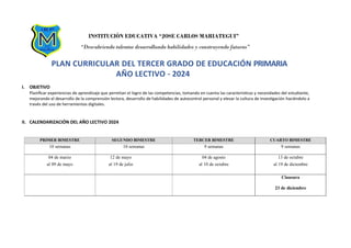 Plan Curricular 2024 para Tercer Grado de Educación Primaria en ...