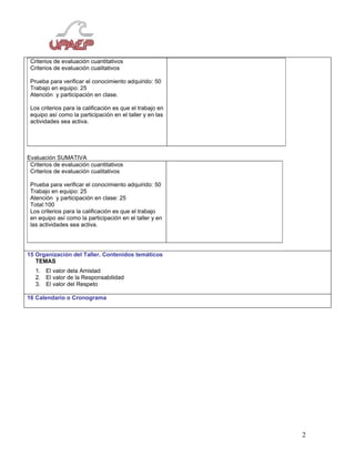 Plan Curso Valores Internado