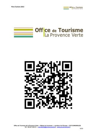 Plan d'actions 2013 de l'Office de tourisme de la Provence Verte
