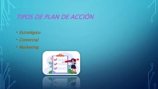 TIPOS DE PLAN DE ACCIÓN
• Estratégico
• Comercial
• Marketing