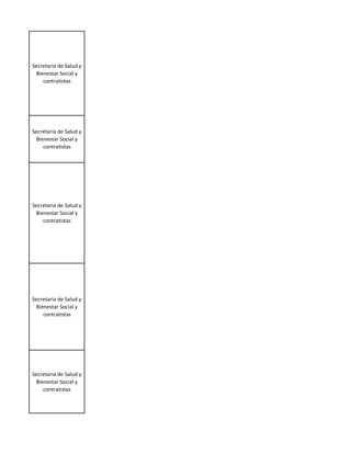 Secretaria de Salud y
 Bienestar Social y
    contratistas




Secretaria de Salud y
 Bienestar Social y
    contratistas




Secretaria de Salud y
 Bienestar Social y
    contratistas




Secretaria de Salud y
 Bienestar Social y
    contratistas




Secretaria de Salud y
 Bienestar Social y
    contratistas
 