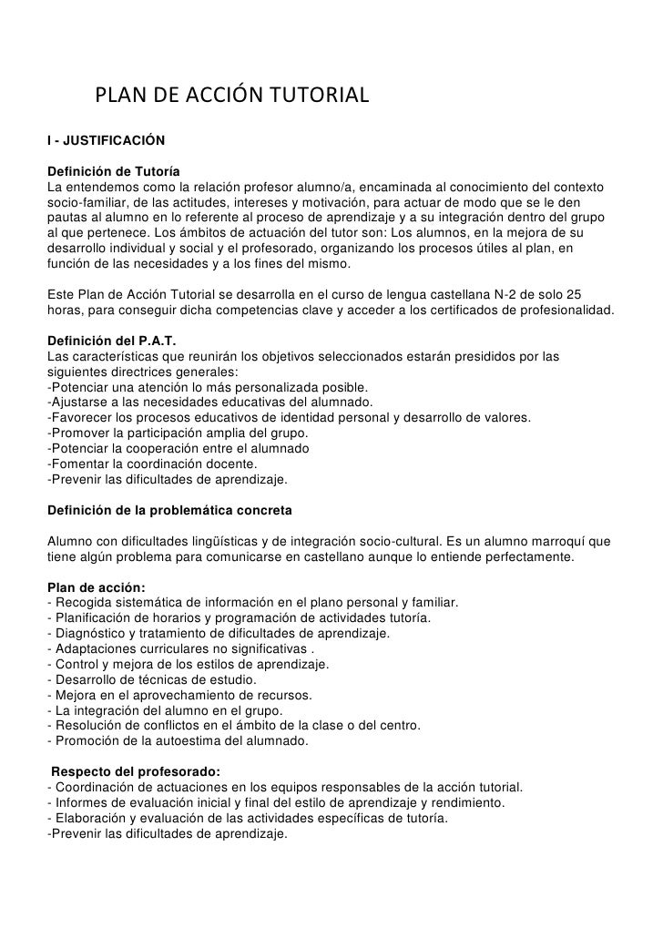 Plan de acción tutorial Plan de acción tutorial