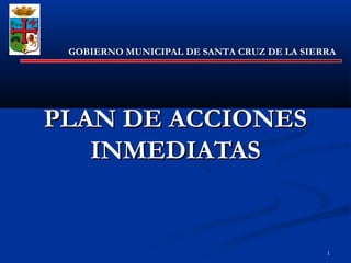 GOBIERNO MUNICIPAL DE SANTA CRUZ DE LA SIERRA 
1 
PPLLAANN DDEE AACCCCIIOONNEESS 
IINNMMEEDDIIAATTAASS 
 