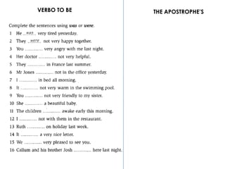 VERBO TO BE THE APOSTROPHE’S 