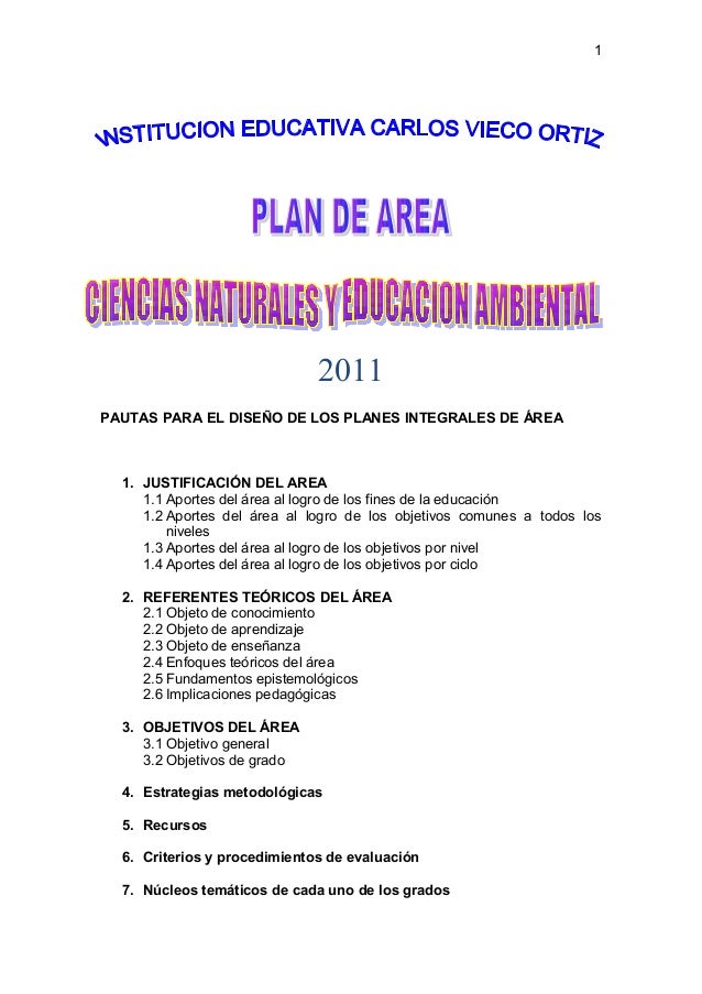 Plan de area de ciencias naturales y educación ambiental