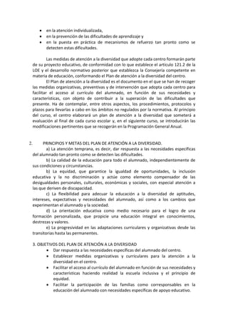 Plan de atencion a la diversidad. | PDF
