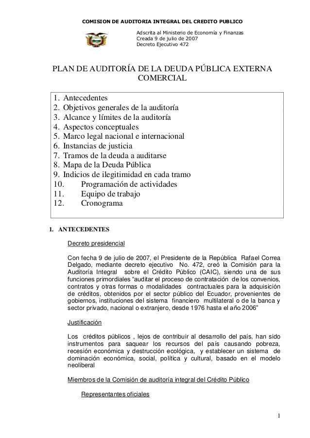 Plan De Auditoria Deuda Externa Comercial Ecuador