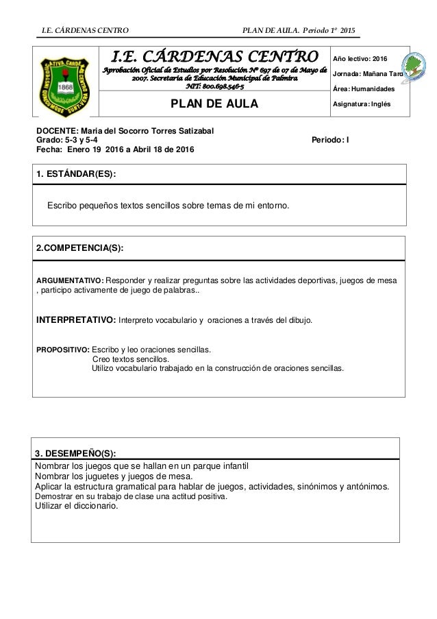 Plan de aula ingles i periodo cuarto (1) Plan de aula ingles i periodo cuarto (1)